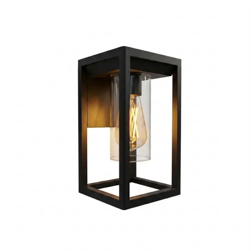 Applique d'extérieur 25W en plastique noir avec abat-jour transparent IP44 