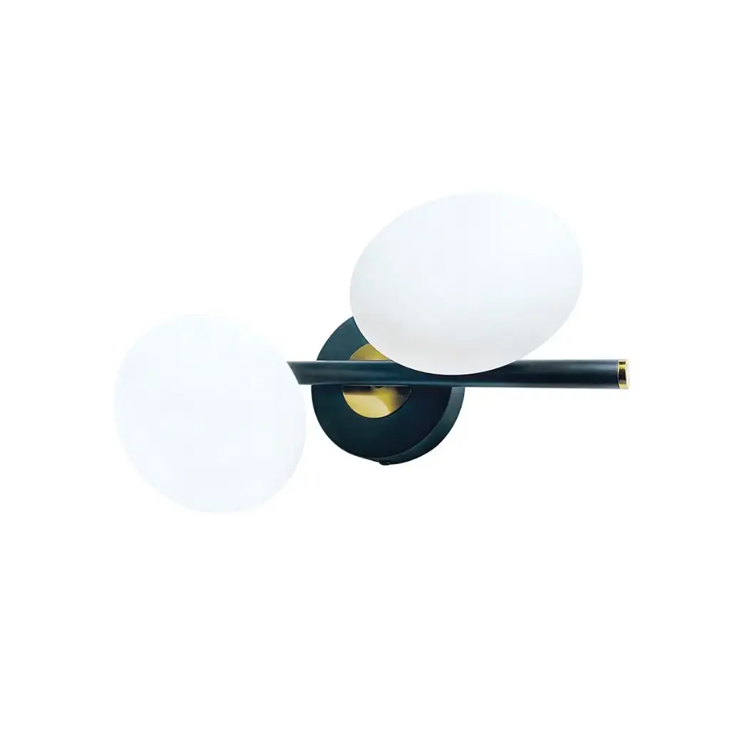 Applique Lenina  2 lampes en fer finition noir mat avec cuivre or et verre plat sphérique 