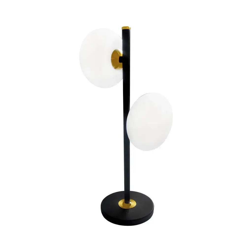  Lampe à poser Lenina en fer finition noir mat avec cuivre or et verre plat sphérique