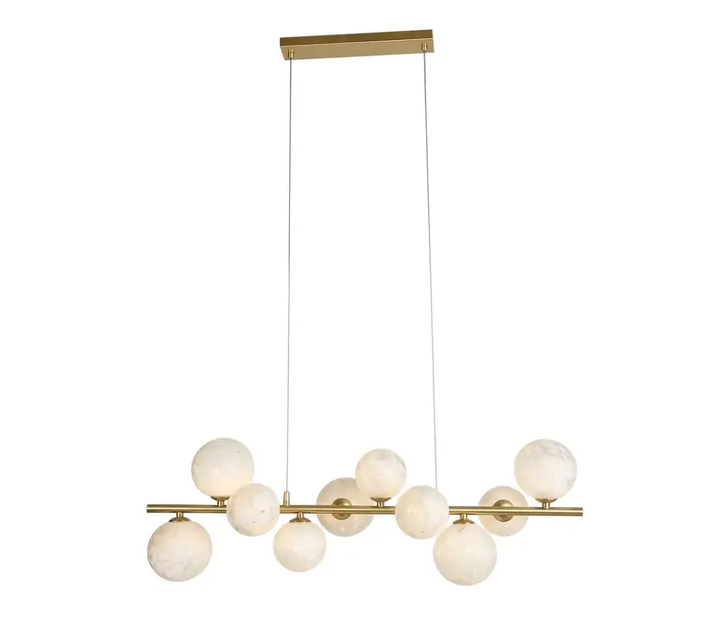 Lustre Carrare 10 lampes en métal base dorée et verre givré