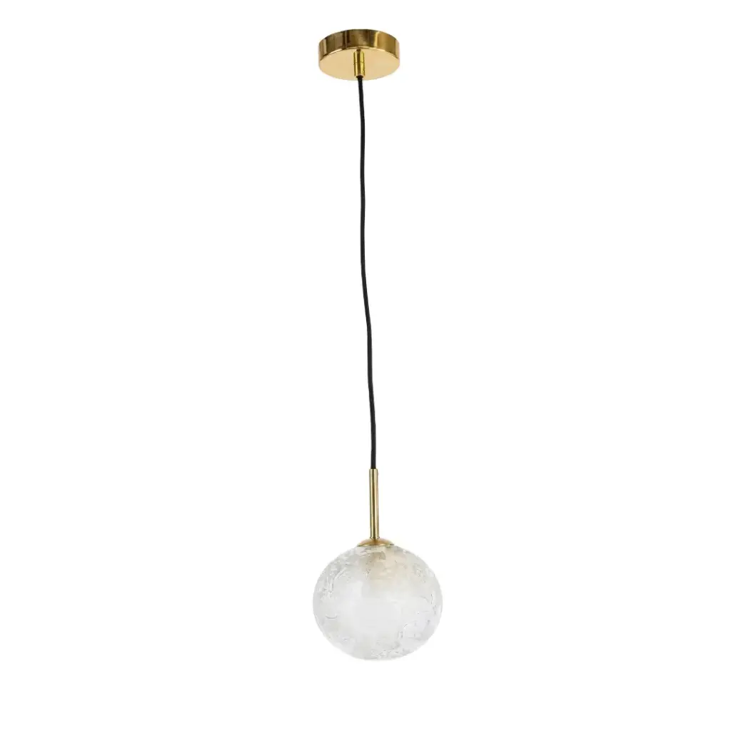 Suspension Carrara en métal base ronde dorée et verre givré