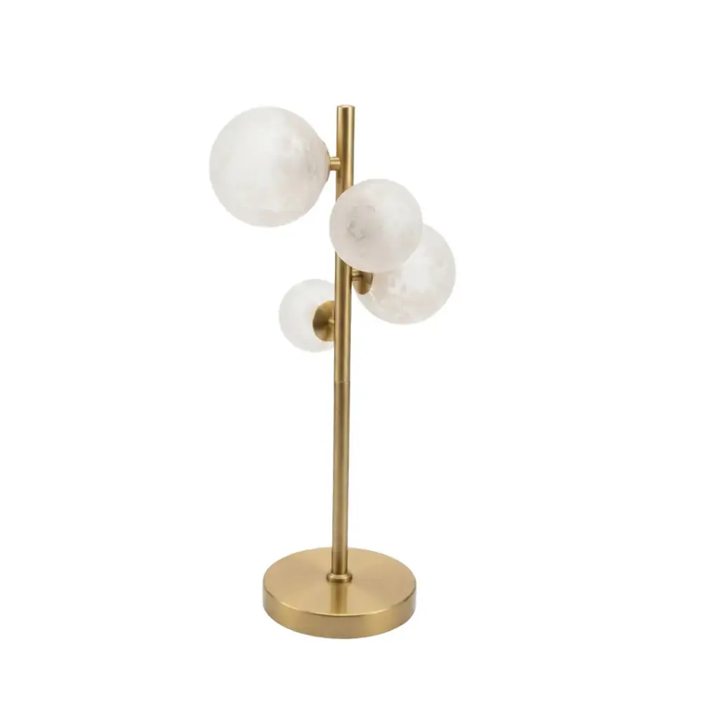Lampe a poser Carrara en fer et verre finition peinture dorée verre effet givré 
