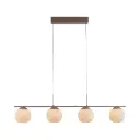 Lustre 4 lampes Novel en métal avec base marron, câble noir et verre blanc opale