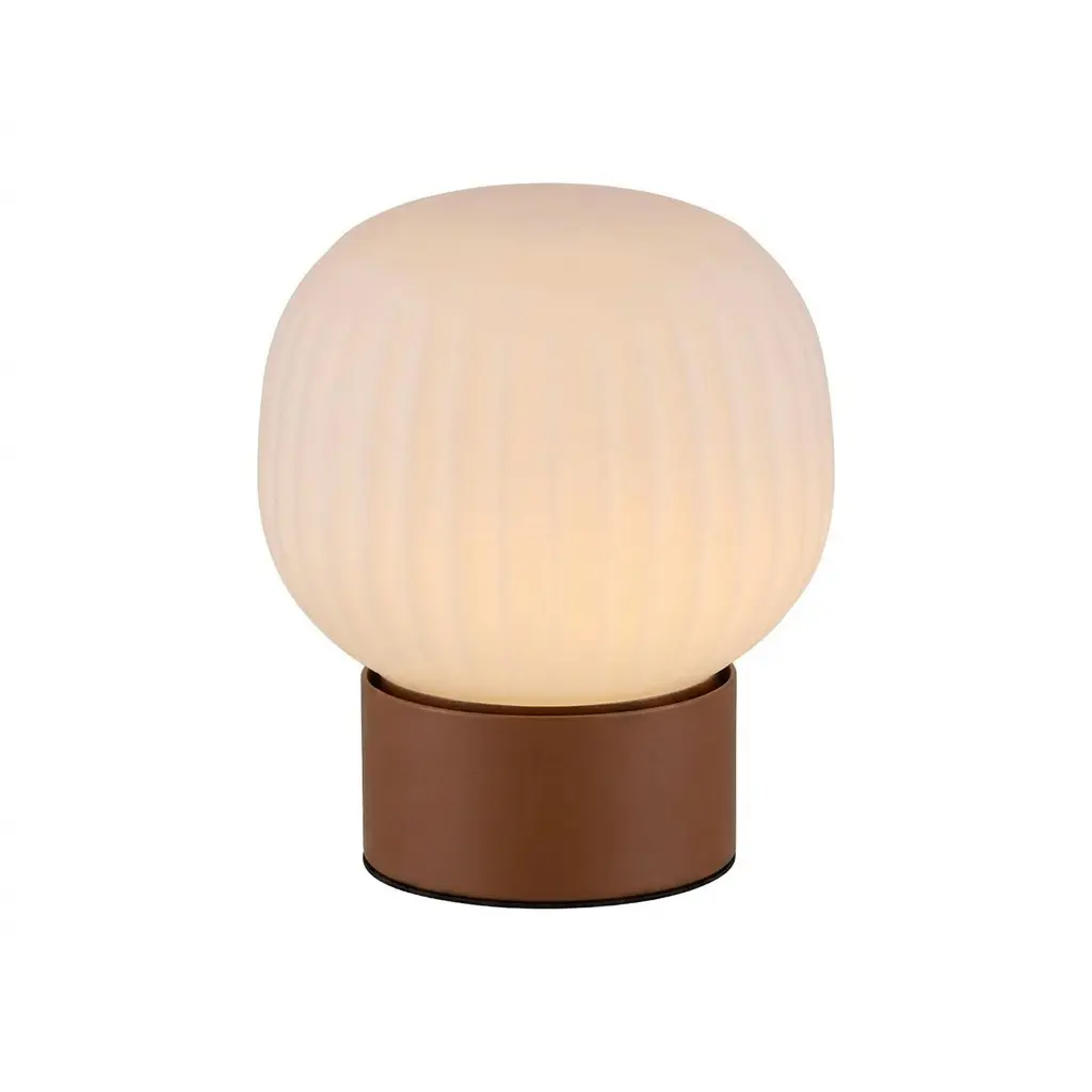 Lampe à poser Novel en métal avec base ronde marron et verre blanc 