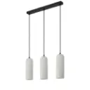 Lustre 3 lampes Miella en métal mat, câble noir et abat-jour en verre cannelé 
