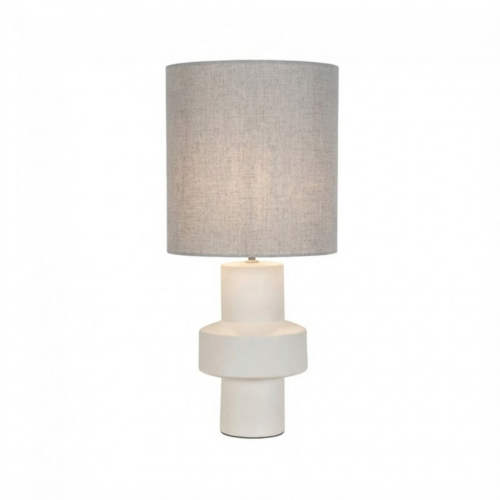 Lampe à poser Venus en céramique et abat-jour en lin gris clair