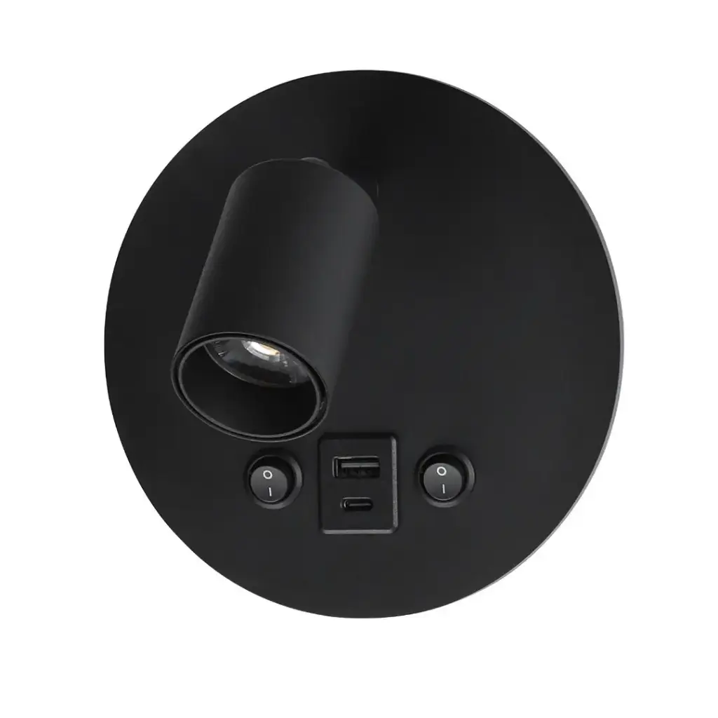 Applique mural orientable ronde Lenny LED 8W en aluminium noir IP20 