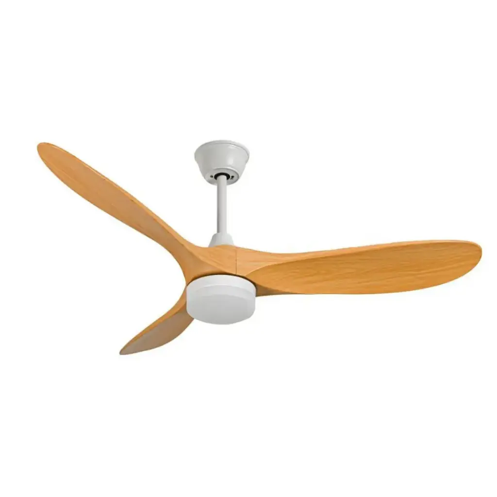 Ventilateur Palermo LED 25W en plastique effet bois naturel avec éclairage et télécommande