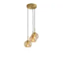 Lustre Gisela 3 lampes en métal base ronde doré et verre ambré 