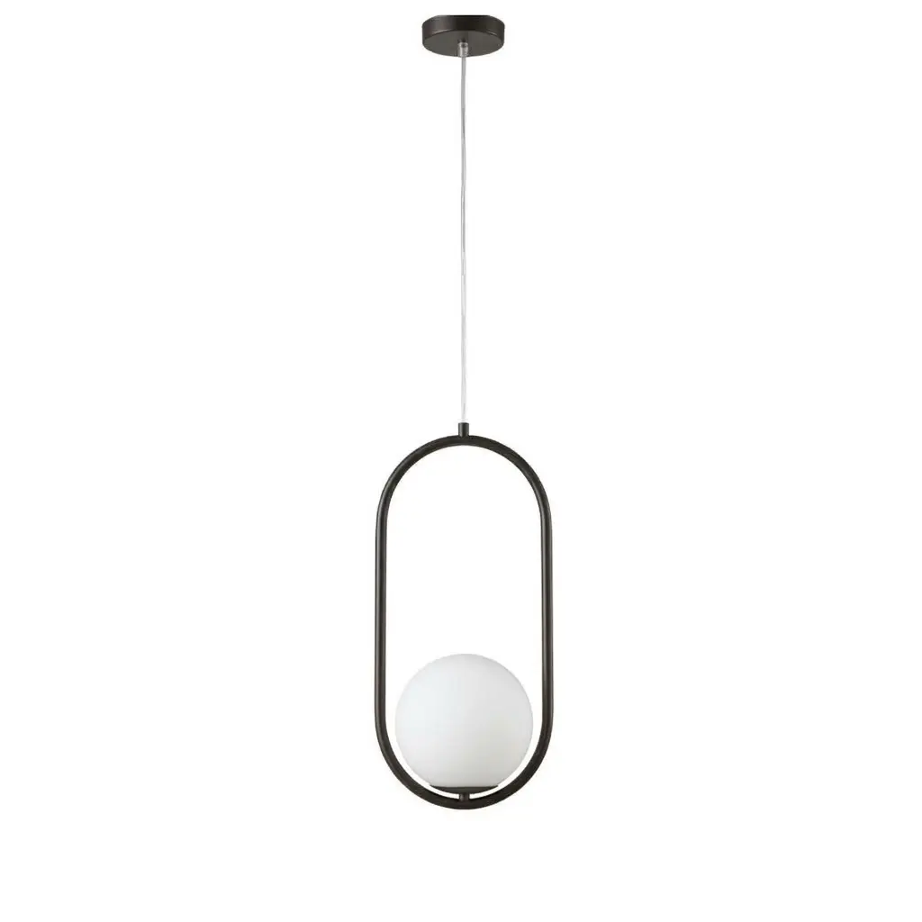 Suspension Avanos en métal noir ovale avec globe blanc