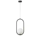 Suspension Avanos en métal noir ovale avec globe blanc