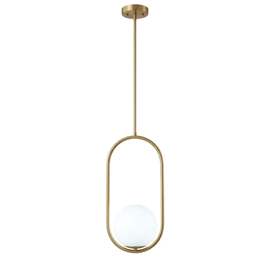 Suspension Avanos en métal dorée ovale avec globe blanc