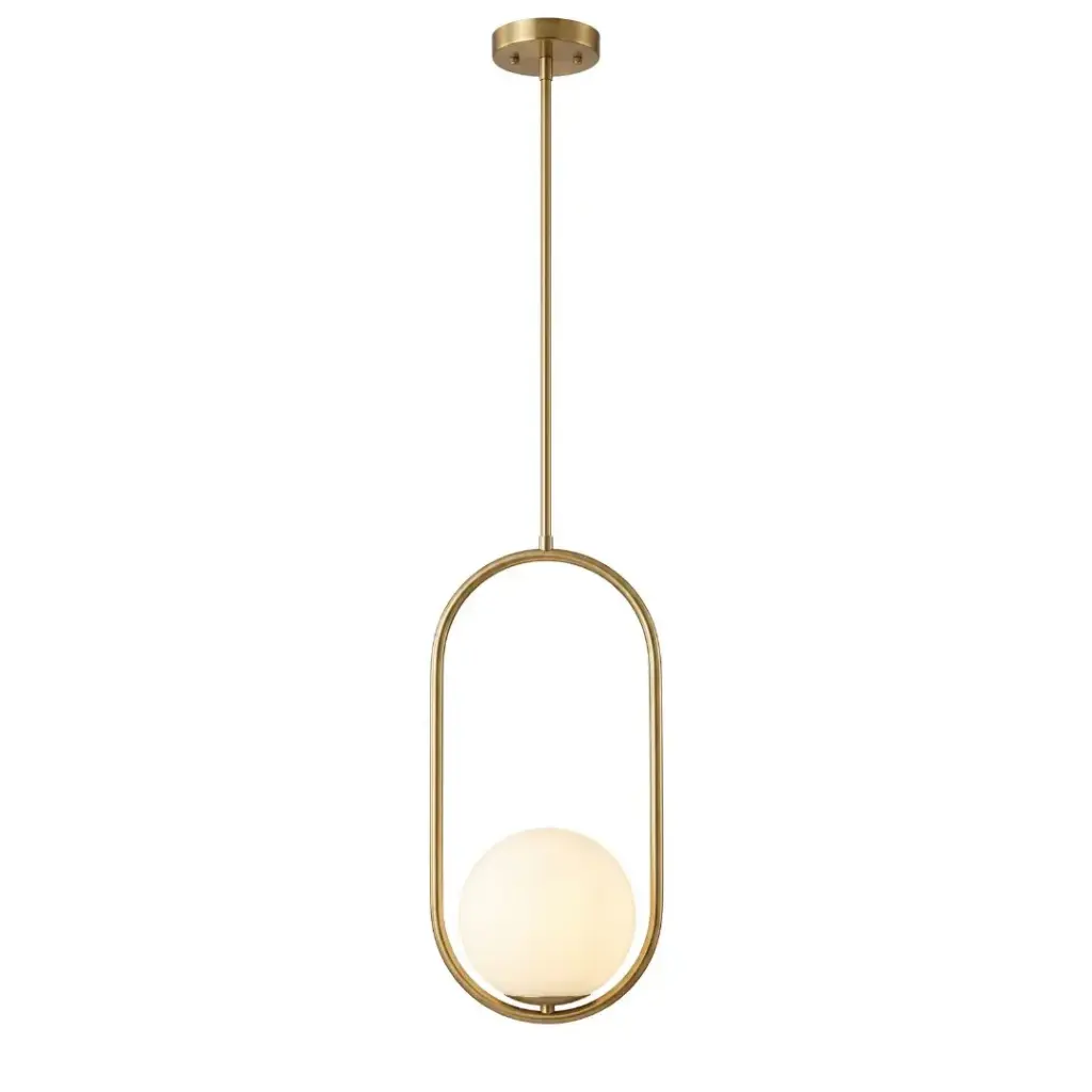 Suspension Avanos en métal dorée ovale avec globe blanc