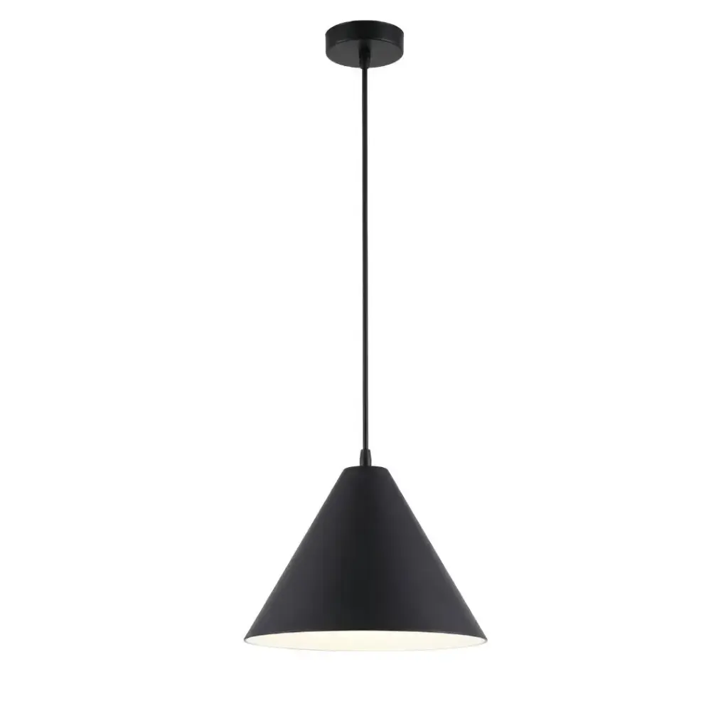 Suspension Incaro avec abat-jour en métal noir et intérieur blanc