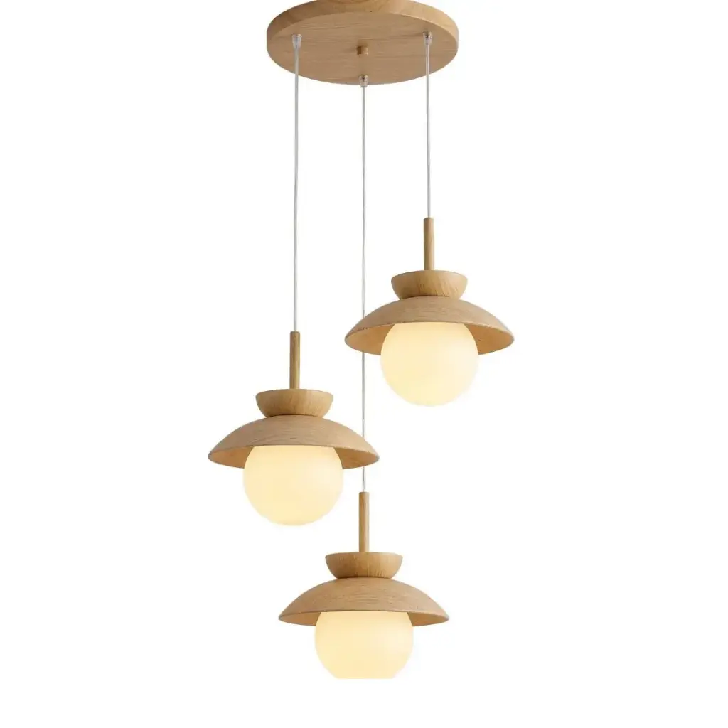 Lustre 3 lampes Sinoa avec base ronde en verre Imitation fruits de bois marron 