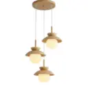 Lustre 3 lampes Sinoa avec base ronde en verre Imitation fruits de bois marron 