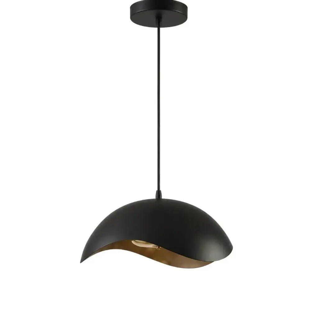 Suspension LED Solene en métal noir forme de dôme nordique ondulé 