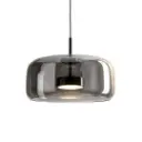 Suspension LED 12W auraglass forme dôme en métal noir et verre gris fumé 