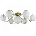 Plafonnier / Lustre 7 lampes Ciala en métal doré et verre blanc