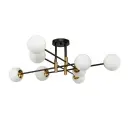 Plafonnier / Lustre 8 lampes Nairobi semi-encastré en métal noir et verre blanc 
