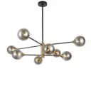 Lustre Festra 8 lampes en métal noir et verre gris fumé 