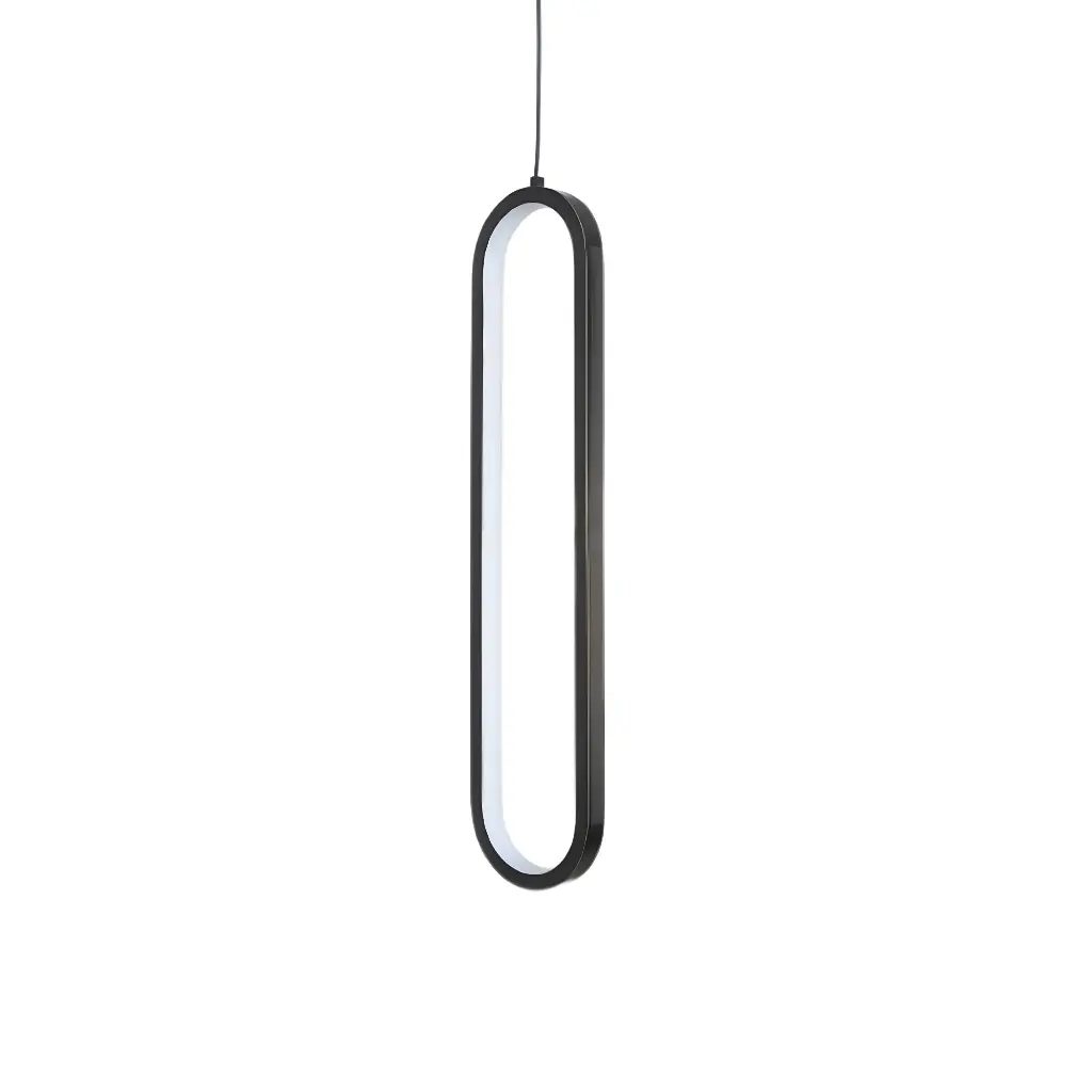 Suspension LED en métal base noir et abat-jour allongé verre opalin 