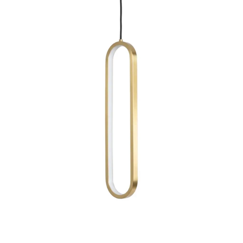 Suspension LED en métal base doré et abat-jour allongé verre opalin 