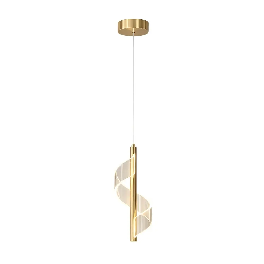 Suspension LED en métal doré ombrée acrylique spirale blanc 