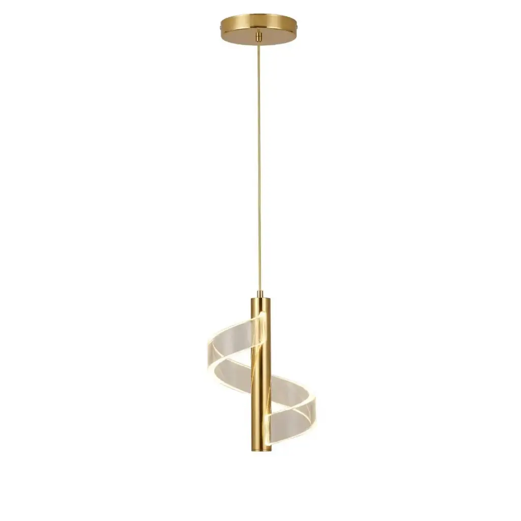 Suspension LED en métal doré ombrée acrylique spirale blanc 