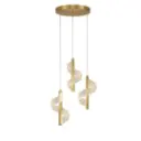 Lustre 3 lampes LED en métal doré ombrée acrylique spirale blanc 