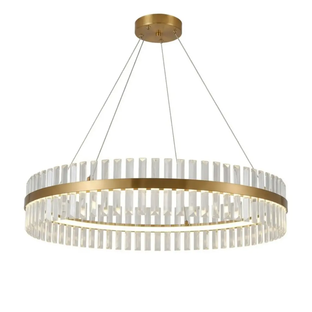 Suspension LED Francesca en métal base doré verre crystal tricolore 