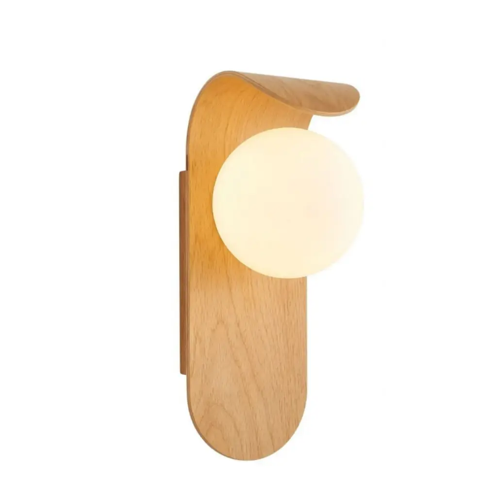 Applique murale Exuro en bois naturel et verre blanc  