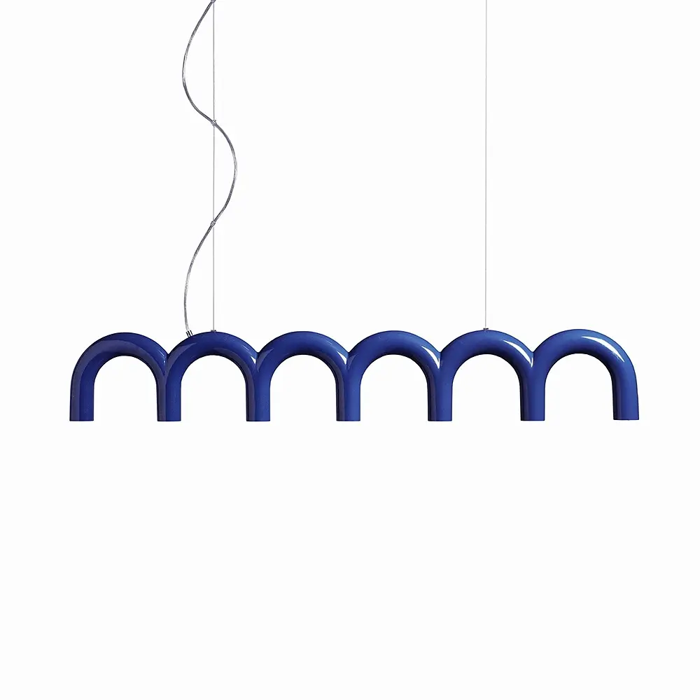 Suspension Hashira forme courbée en métal bleu éclairage tricolore 