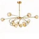 Lustre 12 lampes Audrey en métal doré et verre ambré 