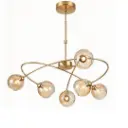Lustre 6 lampes Audrey en métal doré et verre ambré 