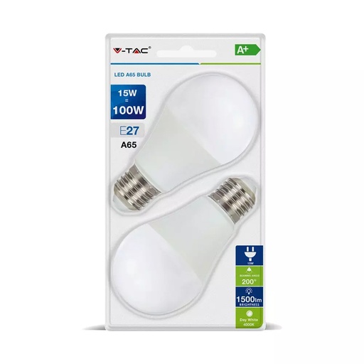 Pack de 2 ampoules LED A60 E27 15W lumière jaune