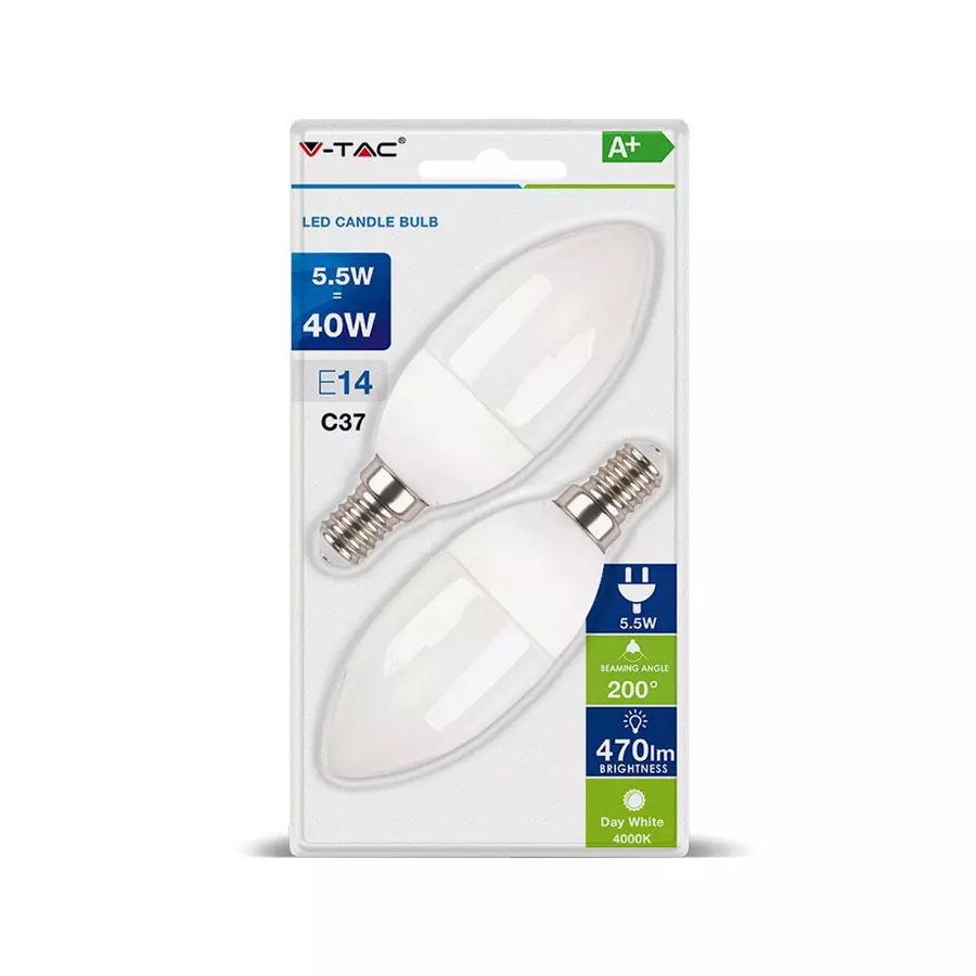 Pack de 2 ampoules LED Bougie E14 5.5W Lumière jaune