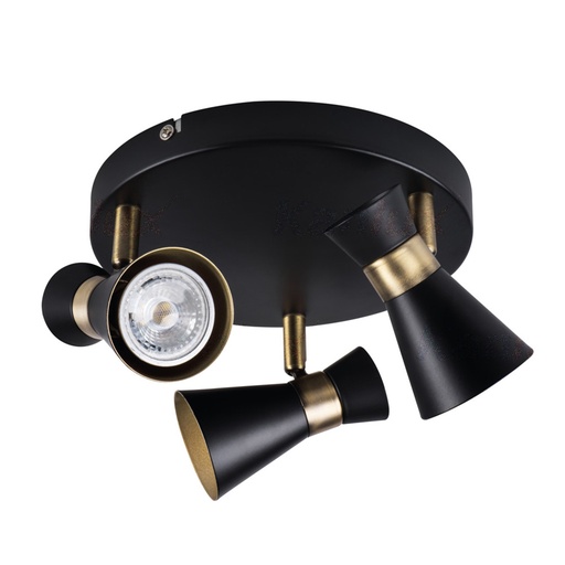 MILENO - Applique / Plafonnier 3 lampes en acier noir et doré