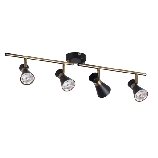 MILENO - Applique / Plafonnier 4 lampes en acier noir et doré