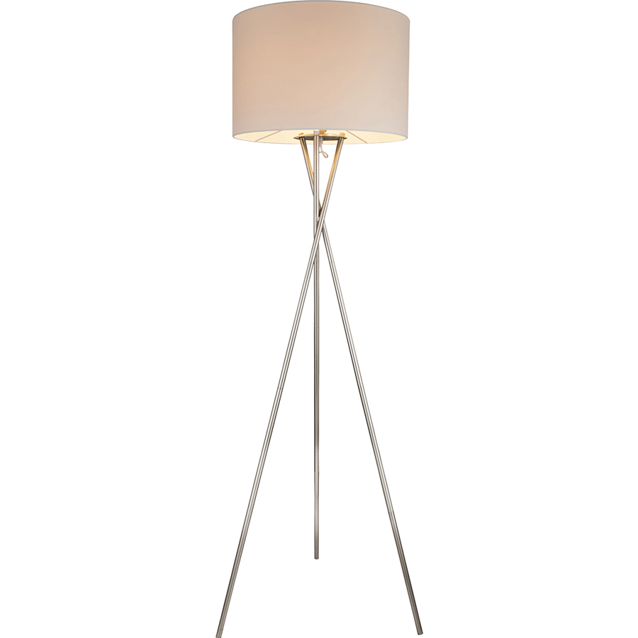 Lampadaire Gustav en métal nickel mat et textile blanc