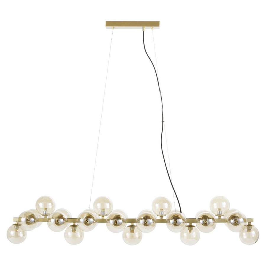 Lustre Hopper en métal doré globes en verre ambré