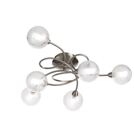 Lustre/plafonnier Adoni 6 lampes en métal laiton et verre transparent