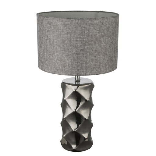 TRACEY - Lampe à poser en métal chrome et textile gris