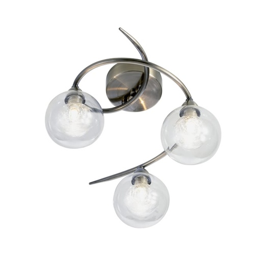DESIGN - Plafonnier 3 lampes en métal nickel satiné et verre transparent