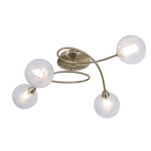 ADONI - Lustre / Plafonnier 4 lampes en métal antique et verre transparent