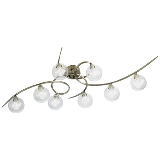 Lustre / plafonnier design 8 lampes en métal nickel satiné et verre transparent