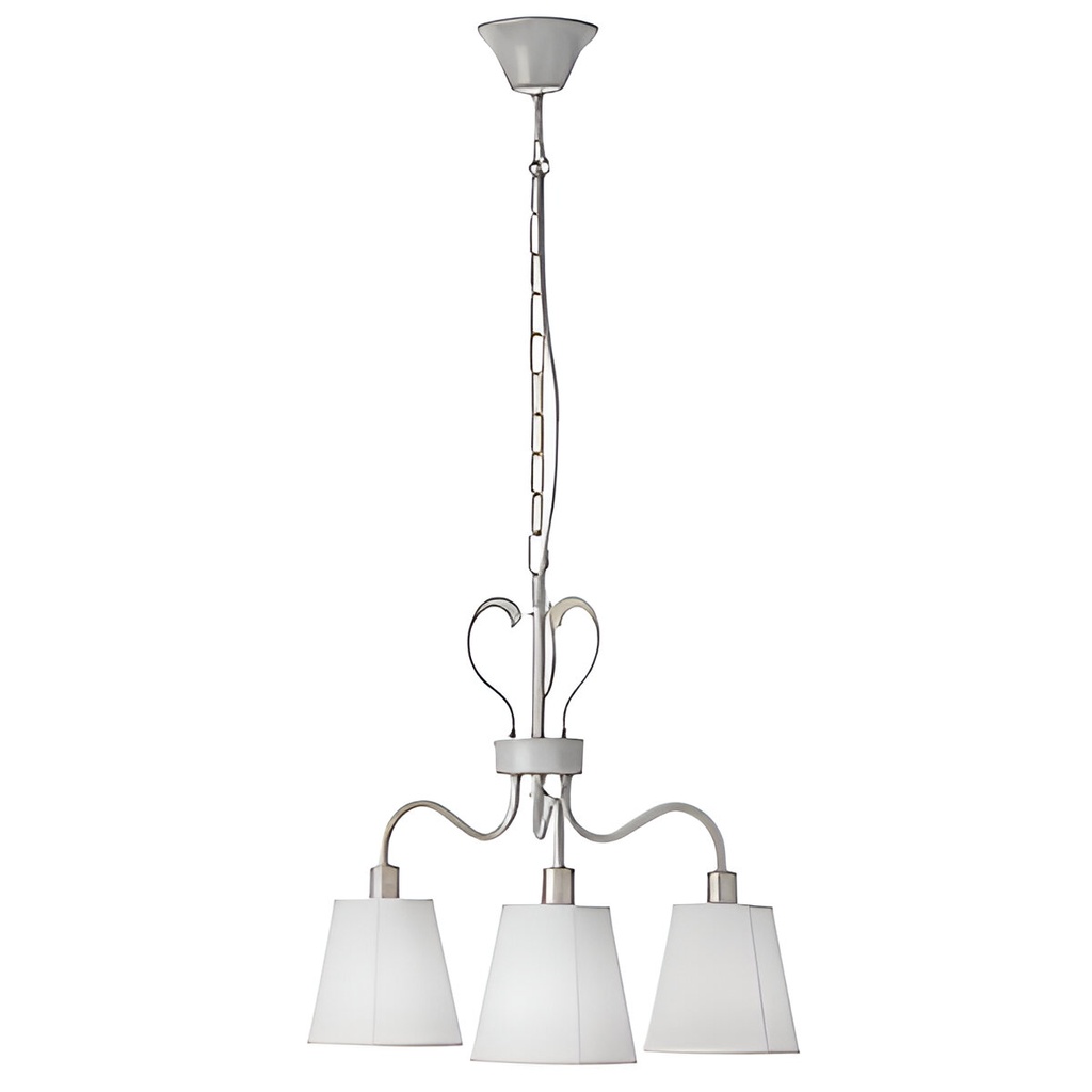 Lustre 3 lampes Ares en métal blanc antique