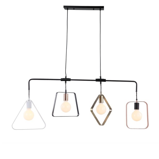 Lustre industriel 4 lampes ile en métal multicolore