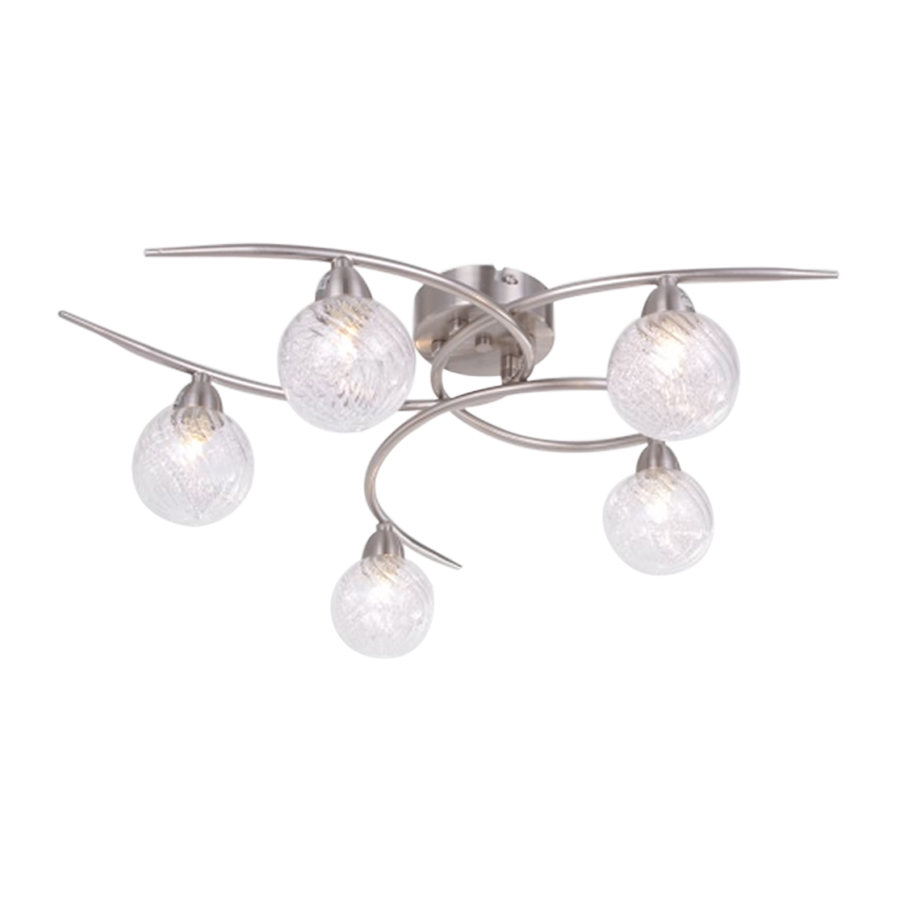 Plafonnier Design 5 lampes en métal nickel satiné et verre transparent