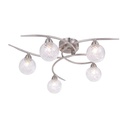 Plafonnier Design 5 lampes en métal nickel satiné et verre transparent